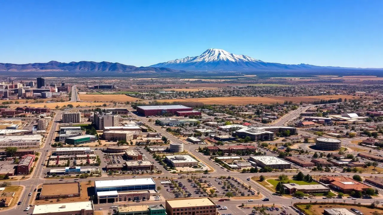 Aerial view of Colorado Springs and Pikes Peak