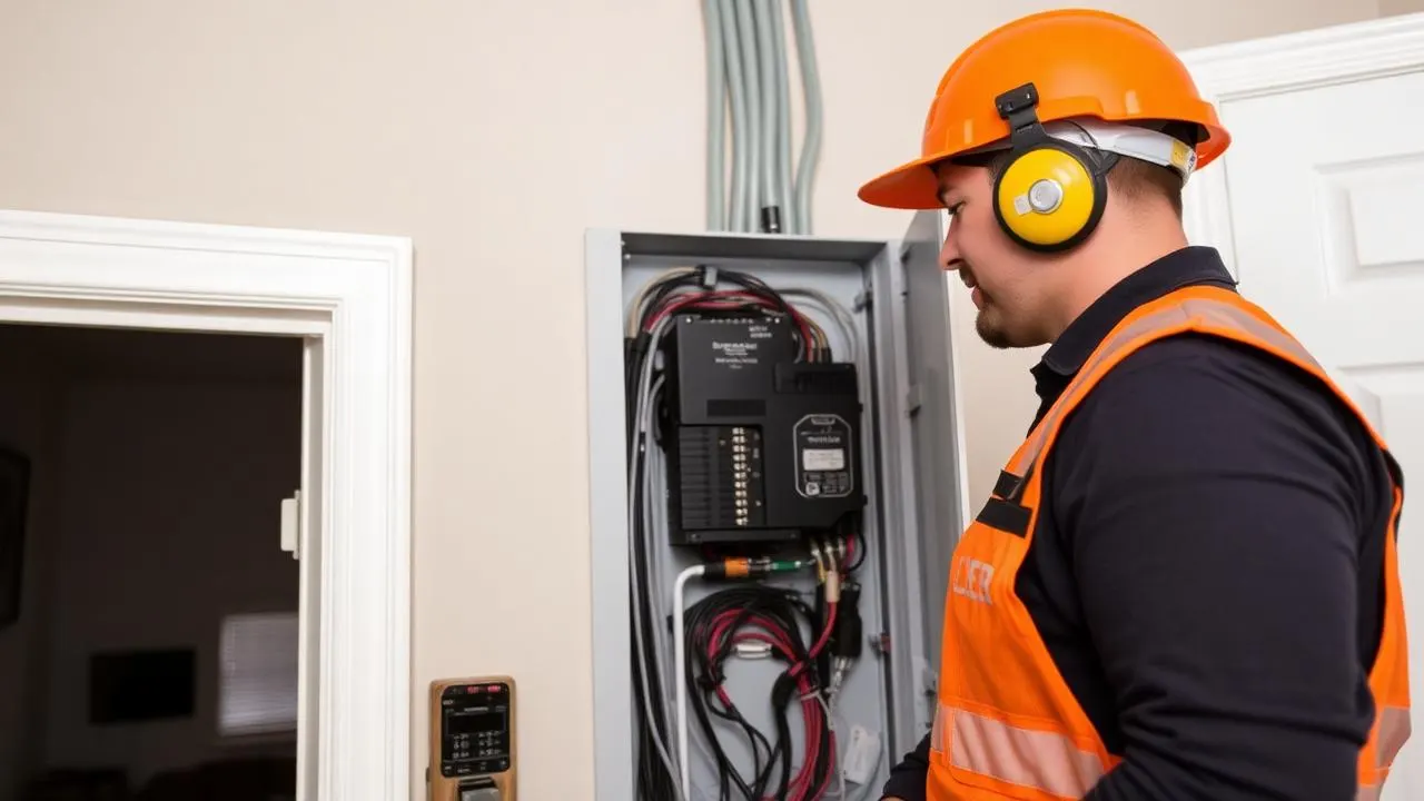 Professional electrician working on electrical panel in Colorado Springs home