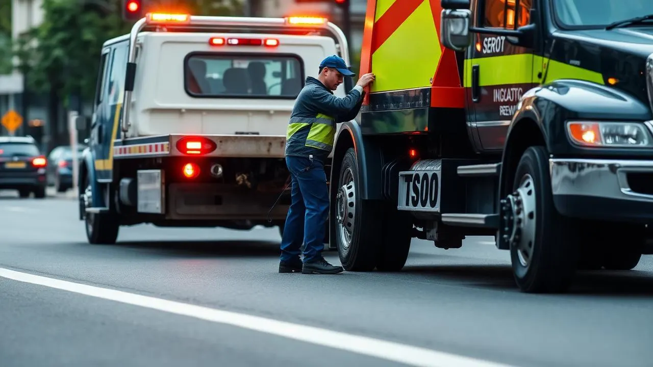 Professional tow truck operator providing roadside assistance