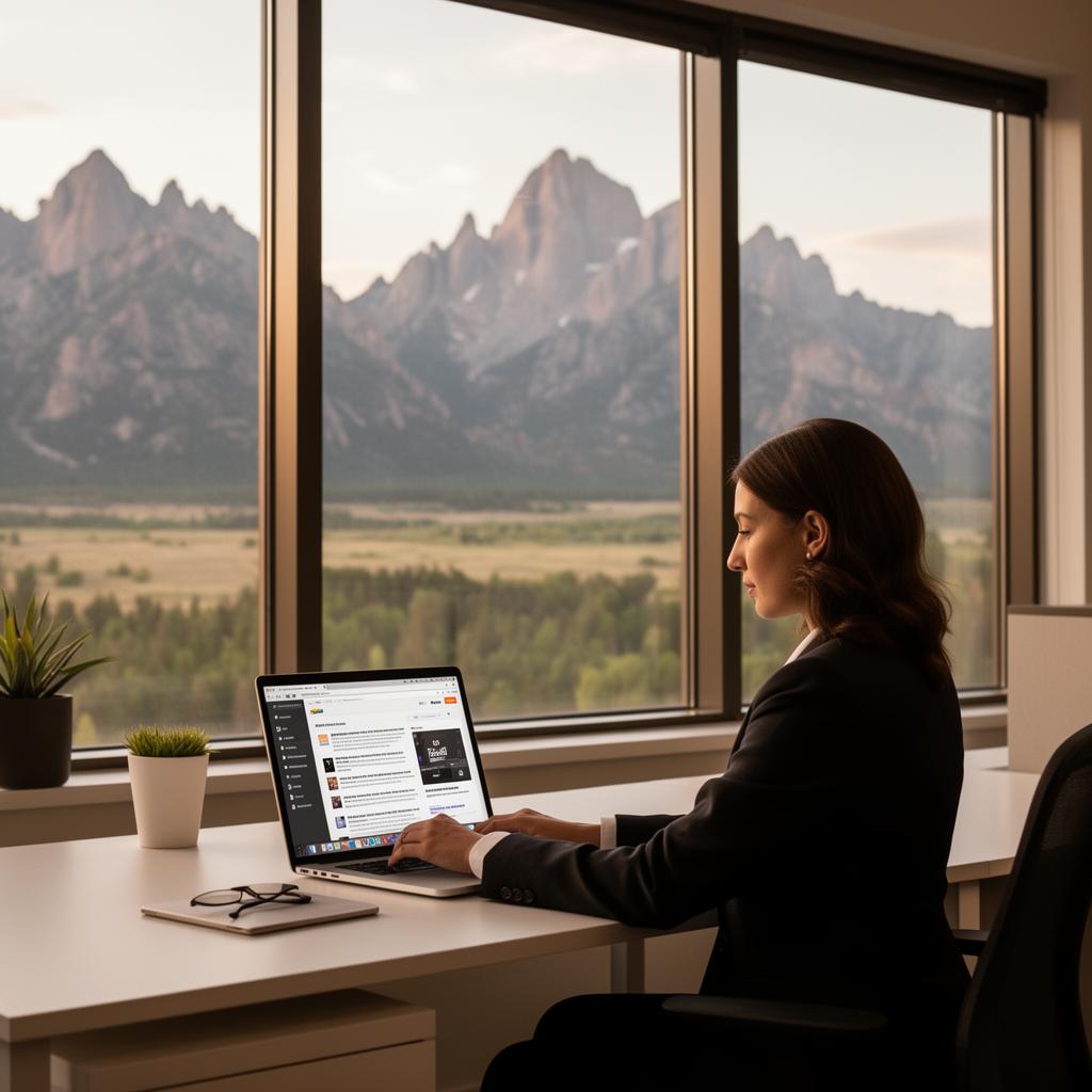 Web designer working with mountain view from Colorado Springs office